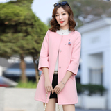 新颖哥弟特价2016春季新款韩版女装修身中长款七分袖休闲风衣外套