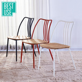 百思宜 现代简约休闲椅子 实木美式复古铁艺餐椅靠背椅咖啡厅桌椅