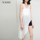 Amii2016秋冬季纯色棉大码街头圆领中长款打底单件女装修身背心