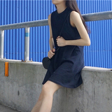 韩版女装夏季简约休闲宽松显瘦中长款无袖背心裙A字连衣裙学生潮