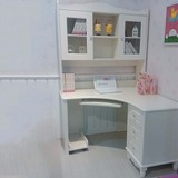 欧式书柜书桌组合 实木带门特价电脑桌 学生转角书桌椅 白色书架