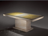 伊朗天然大理石白洞石餐桌椅组合长方形餐台简约现代家具KM-379E