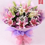 白粉香水百合玫瑰花束礼盒同城上门上海花店鲜花速递当天送花配送
