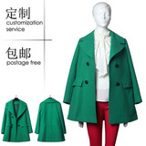 2015春新款韩版修身中长款翻领薄羊毛呢料大衣毛呢外套女装可定做