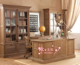 美式实木书柜 乡村风格家具定制 橡木本色 百叶对开门 玻璃门书柜