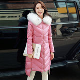 2015冬 新款韩版羽绒服女装貉子大毛领中长款修身连帽加厚外套潮