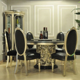 新古典餐桌椅组合 欧式后现代家具圆桌子 实木雕花贴金银箔带转盘