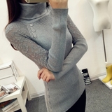 秋冬新款韩版女装蕾丝毛衣高领打底衫女针织衫厚套头外套毛衣