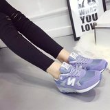 2016春秋款真皮反绒紫色字母运动跑步鞋女 韩版绿色时尚中帮单鞋