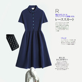 日本代购夏季新款女装减龄珠地纯棉短袖连衣裙显瘦长裙polo连衣裙