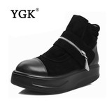 YGK专柜正品 新款尖头中跟松糕跟平底休闲摇摇女靴魔术贴短靴1762