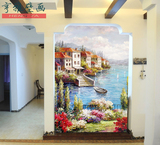 3D地中海复古大型壁画 欧式油画风景墙纸 走廊玄关背景墙纸壁纸画