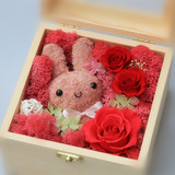 母亲节礼物 结婚礼物 苔藓小熊小兔永生花保鲜花玫瑰木盒特价