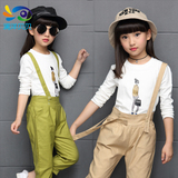 儿童童装2016秋季新款女童韩版潮背带裤T恤两件套中大童套装X3002
