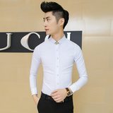 韩国代购男士长袖衬衫宴会结婚男白衬衫韩版修身时尚英伦型男纯色