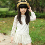 女童2016秋装新款童装韩版长袖衫儿童长袖衬衫蕾丝长袖白色公主衫