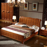 特价中式全实木床卧室双人床1.8米1.5米单人橡木成人床高箱储物床