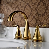欧式仿古典复古浴室双把三孔分体全铜金色面盆水龙头厂家直销品牌