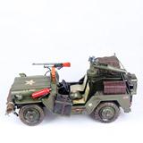 金属二战汽车模型铁皮玩具收藏军事吉普车装饰品复古摆件铁艺大炮