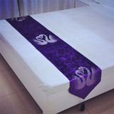 包邮高档欧式奢华婚庆桌布紫色天鹅镶钻酒店宾馆床旗美容床床尾巾