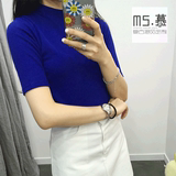 短袖T恤女16夏韩国东大门学院纯色打底衫修身显瘦棉半袖上衣女潮