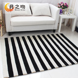 月之吻 纯手工腈纶地毯 客厅茶几地毯 黑白条文线条 1.2*1.7米