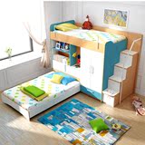 巴比森男女孩多功能高低子母床儿童上下铺双层床带衣柜书桌组合床