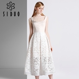 思朵白色中长款蕾丝连衣裙修身 显瘦性感露背公主小礼服裙80601