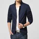 韩版男装青年男士秋季黑色夹克外套薄款修身纯色春秋款开衫上衣潮