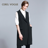 卡雷尔2015春秋季女装中长款马甲 休闲纯色显瘦领一粒扣西装外套