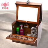 桌面化妆品收纳盒带镜子大号木制有盖化妆柜创意实木复古首饰品盒