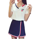 夏季新款2016韩版女装连衣裙两件套装白色T恤a字半身短裙子学院风