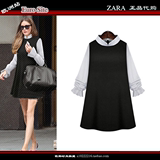 ZARA正品代购2015秋新款欧洲女装大码黑白拼接宽松长袖连衣裙打底