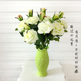 绿色花瓶白玫瑰带刺仿真花陶瓷摆件家居装饰客厅摆件现代简约