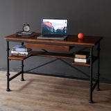美式复古带抽实木电脑桌铁艺创意书桌工业风办公台个性书法桌子