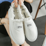 夏韩版黑白色小白鞋女厚底学生帆布鞋板鞋平底女士一脚蹬懒人鞋女