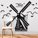 大型建筑墙贴纸荷兰风车贴画壁纸自粘客厅书房背景墙装饰个性创意