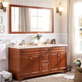 美式浴室柜落地双盆橡木实木欧式仿古卫浴柜洗手台盆柜洗脸盆组合