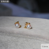 甜美蝴蝶款顶级镜面极光5.5-6日本akoya海水珍珠18K黄金耳钉耳环