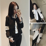 春天新款女装韩国时尚黑白撞色棒球服女长袖学生衣服宽松短外套潮