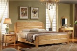 现代中式实木床双人床欧式床1.8米1.5单人床原木色橡木简约