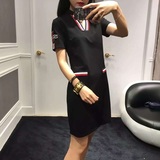 MIUCO女装2016夏季新品撞色条纹V领短袖简约显瘦卫衣裙休闲连衣裙