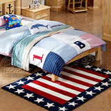 加厚隔音防滑 蓝色宜家地中海 儿童 地毯 卧室 床边手工毯定制