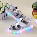 儿童夏季LED充电凉鞋男女童发光鞋包头七彩灯鞋闪灯亮灯时尚童鞋