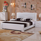 白色全实木床1.51.8米双人榆木床简约现代纯实木家具高箱体储物床