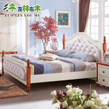 地中海床 美式乡村白色实木床卧室双人床1.51.8米床真皮软靠家具