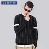 Lilbetter男士套头毛衣 韩版修身条纹提花针织衫潮流春装青年外套