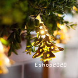 金属圣诞树LED彩灯 圣诞节日电池盒户外闪灯金色暖光1米2米3米4米
