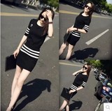 2016夏季韩版小香风包臀短裙气质修身两件套针织连衣裙套装裙女潮