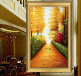 玄关油画手绘欧式客厅装饰画竖版挂画手工画风景走廊过道黄金大道